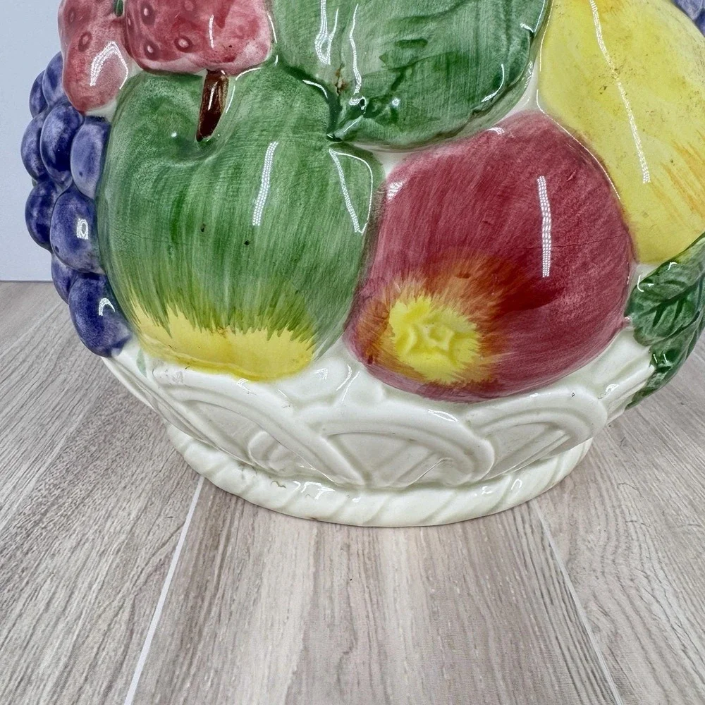 Otagiri‎ Japan Fruit Basket Cookie Jar Ceramic Apple Grape Strawberry READ
